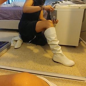 White knee high boots